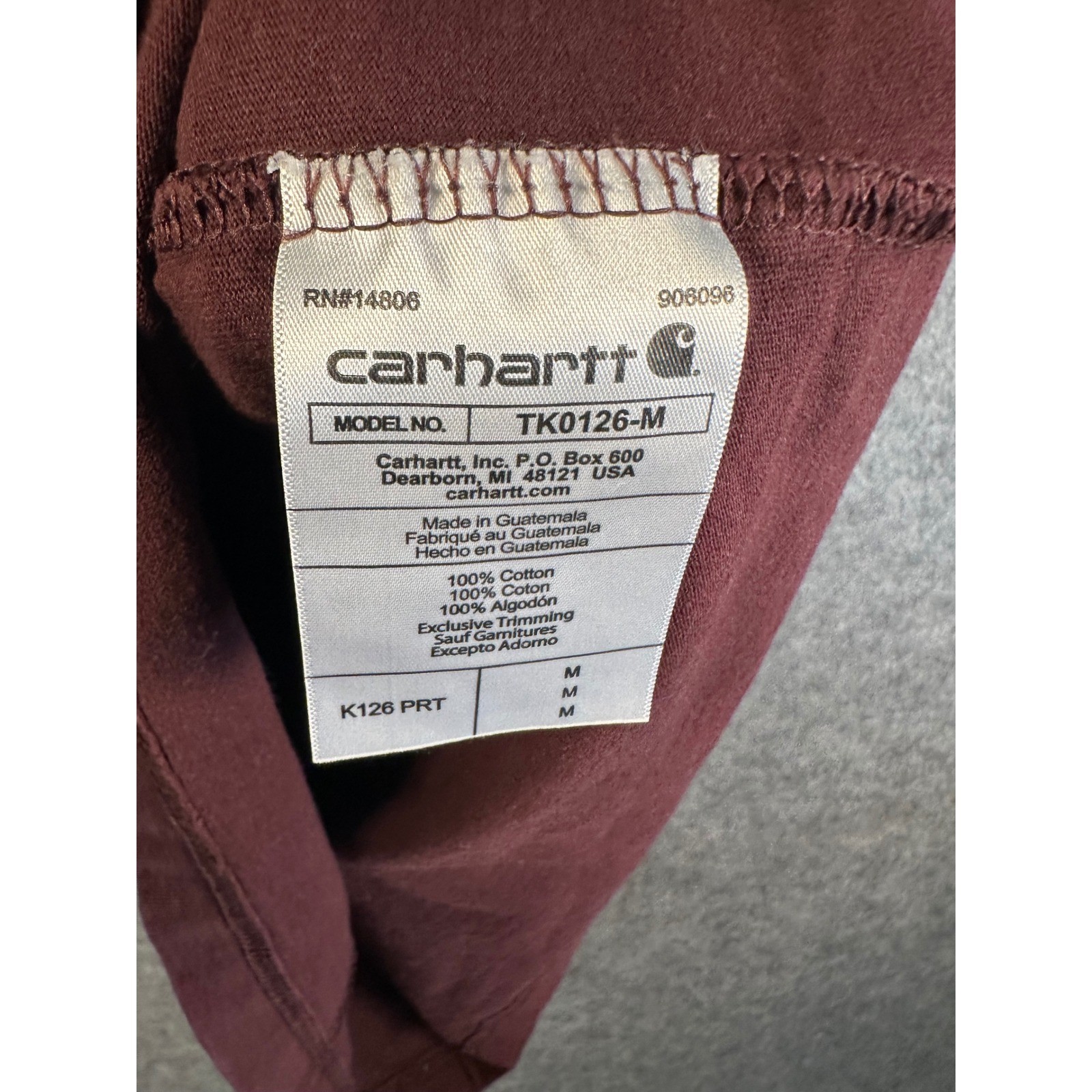 Carhartt Mens Loose Fit Long Sleeve Pocket T-Shirt Burgundy Maroon K126 Size M gallery