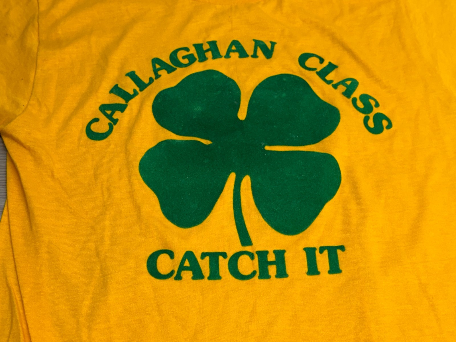 Vintage 80s Callaghan Class Catch It Shamrock T-Shirt USA Artex Yellow Green M gallery