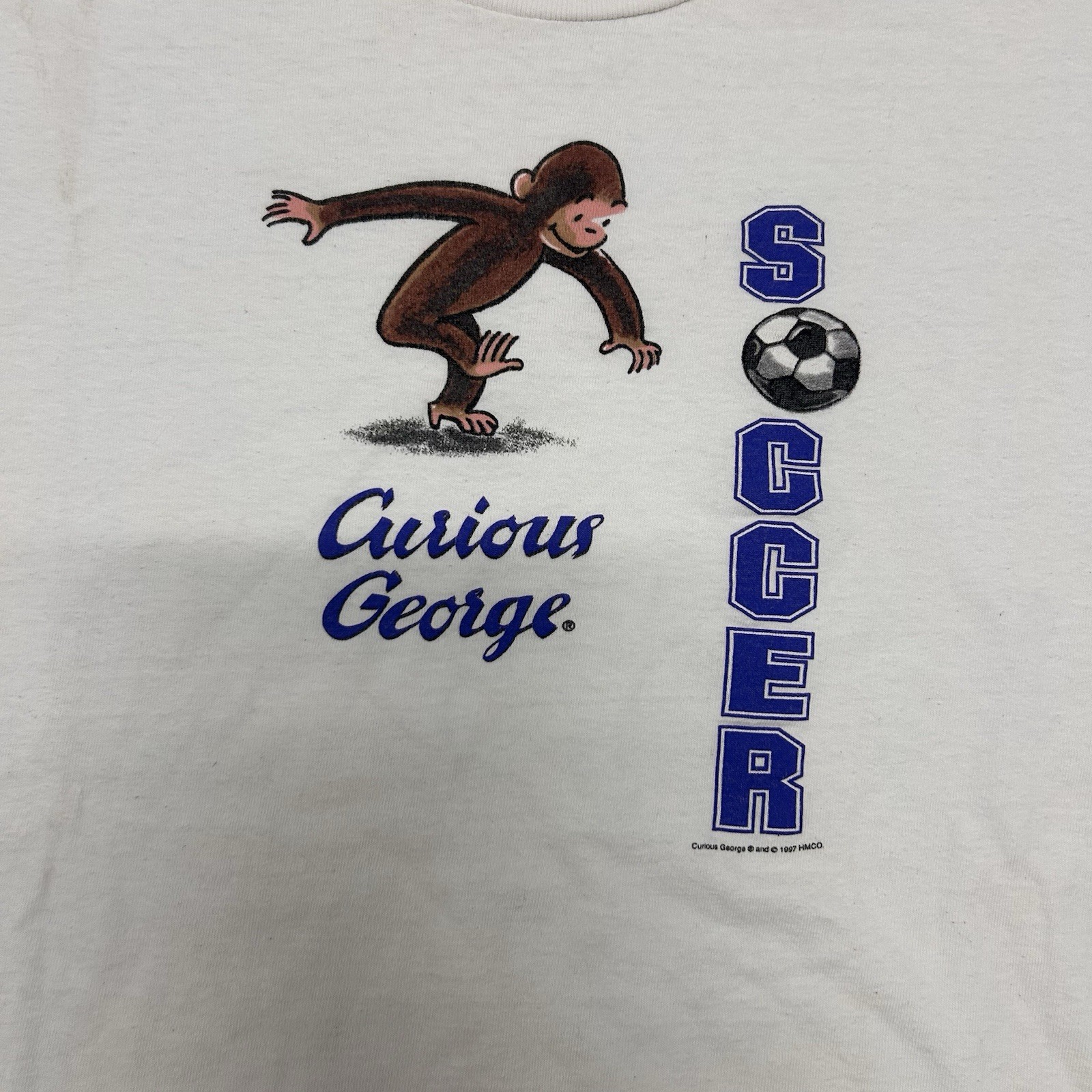 Vintage 1997 Curious George Shirt L 90s Cartoon Soccer Ether Funny TV Show HMCo gallery