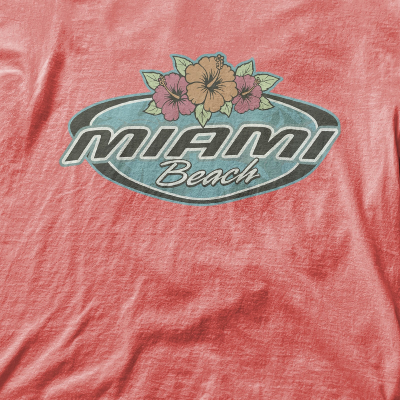Miami Beach Vintage Y2K Surfer Aesthetic Coral Silk Tee gallery