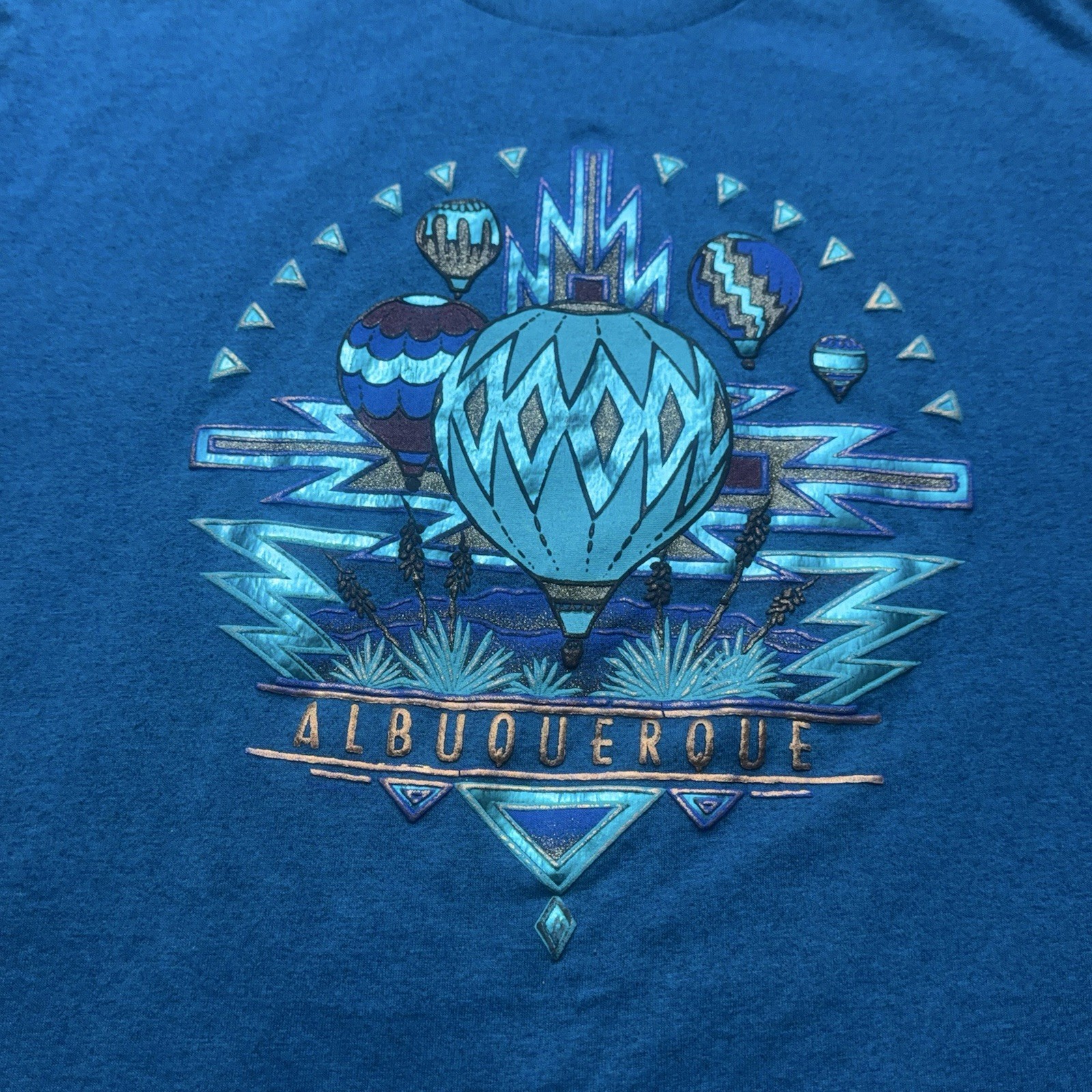 Vintage Albuquerque Balloon T-Shirt Mens XL Blue Hef-T Teejays Single Stitch USA gallery