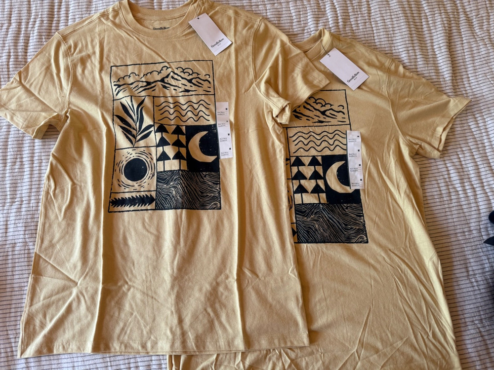 2 ~ Mens Goodfellow & Co Crew Neck Short Sleeve T-Shirt Size Medium Cream Yellow