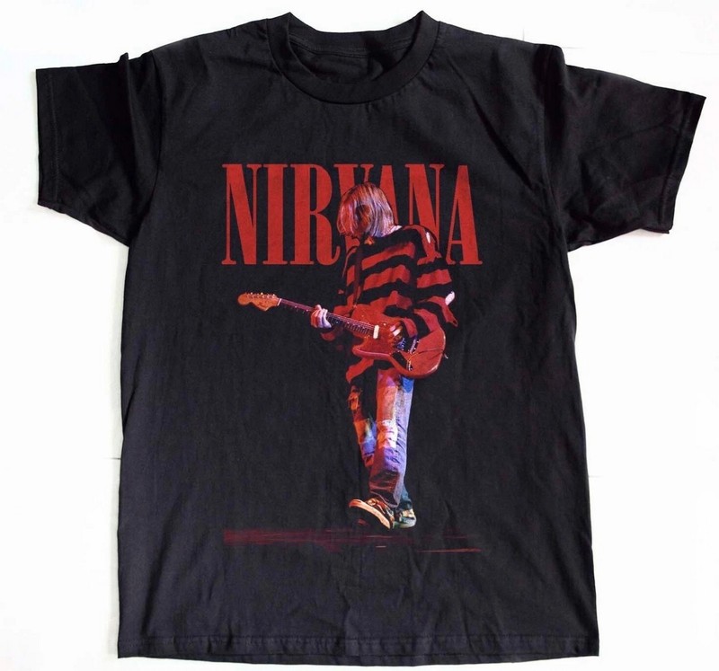 HOT Nirvana Kurt Cobain Guitarist Rock Band Black Unisex T-shirt Size S-5XL