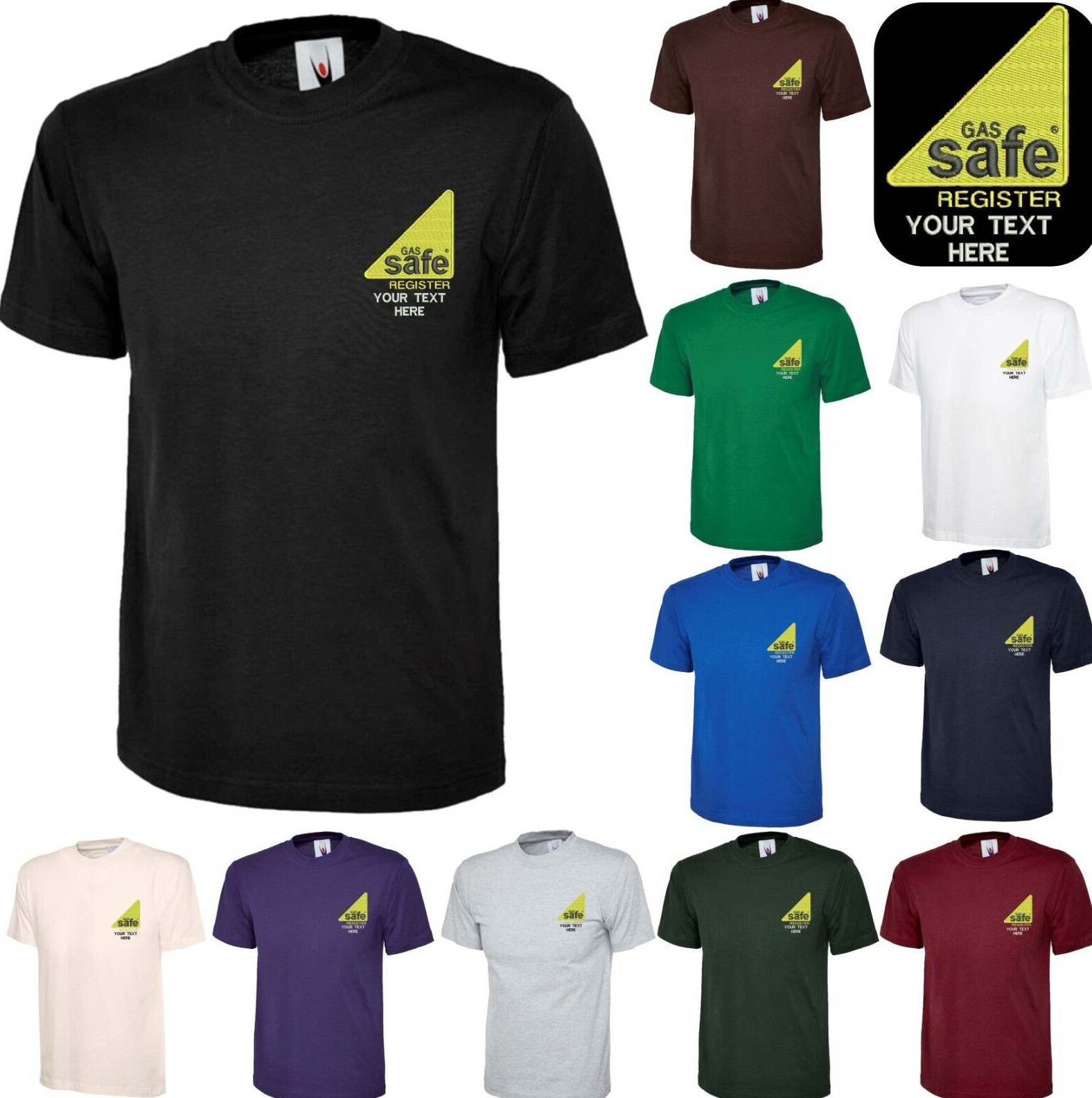 Personalised Embroidered Gas Safe T-Shirt Officially Registered Merch. Uneek Top gallery