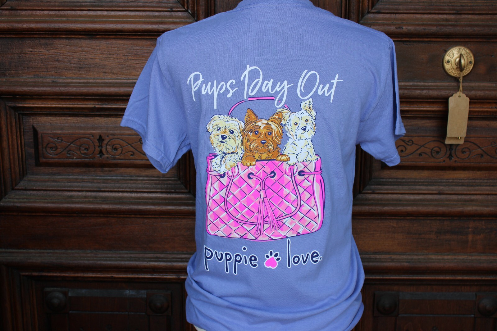 Puppie Love Purse Pups Short Sleeve T-Shirt – Purple, NEW