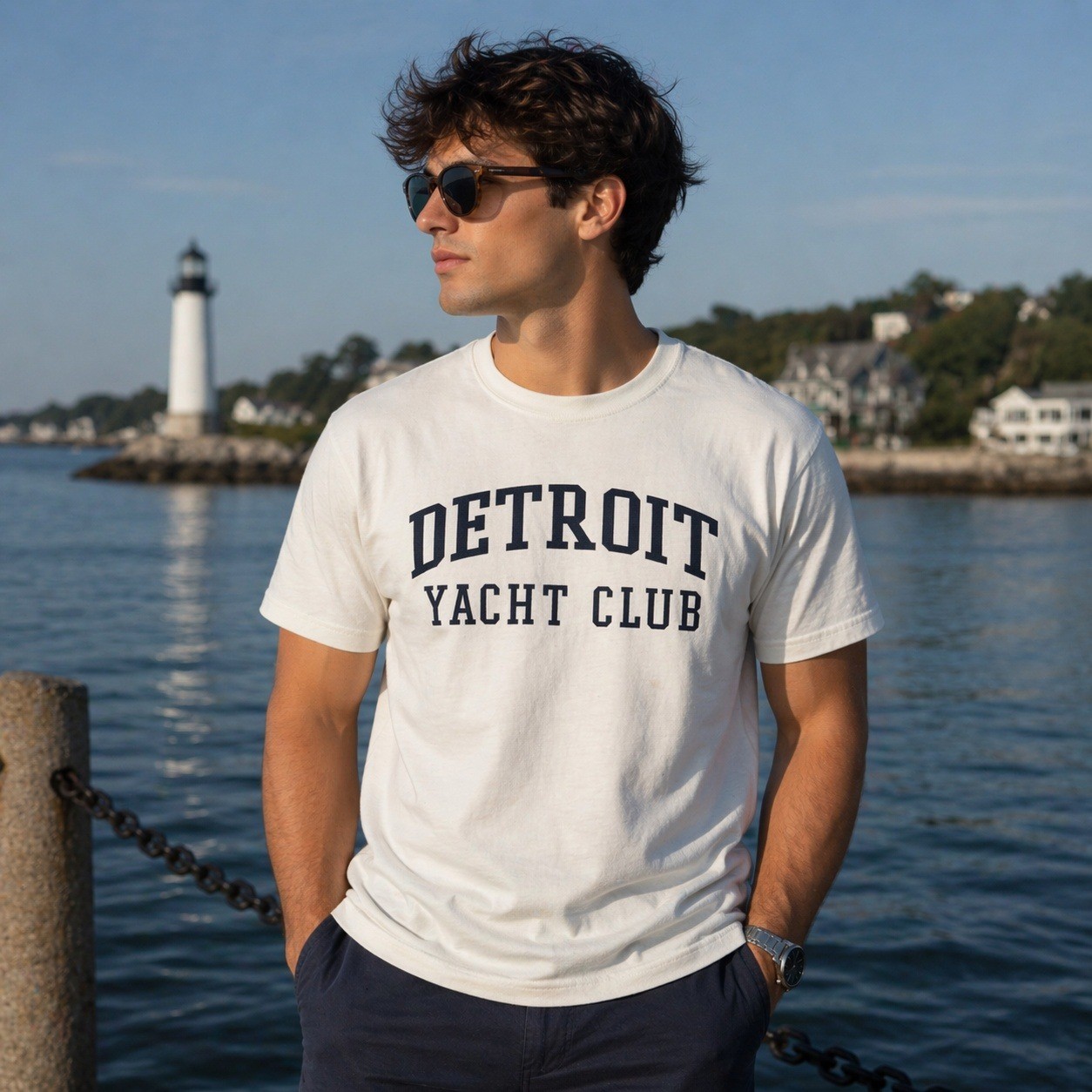 Champion Detroit Yacht Club Graphic T-Shirt White Cotton Mens M T425 WH Nautical gallery