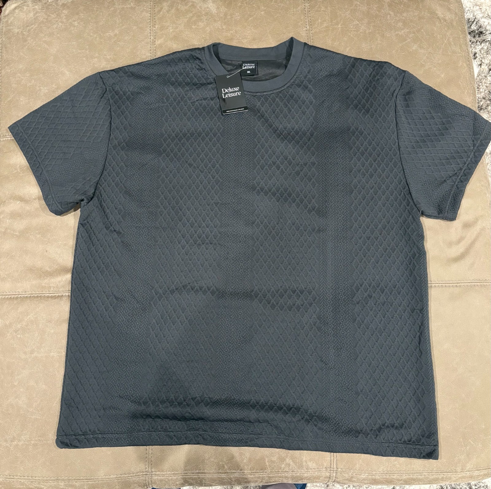 Deluxe Leisure Textured Shirt 3XL Grey Soft Fabric Crew Neck gallery