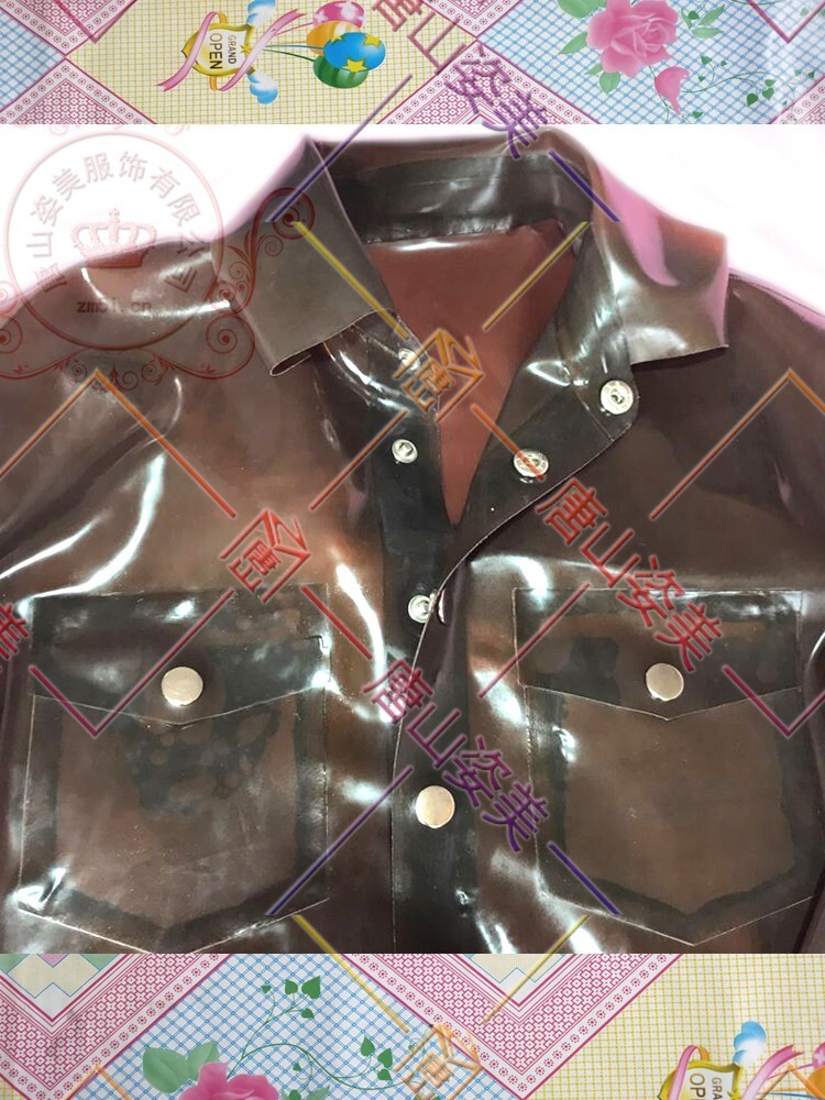 784 Latex Clothes Women's Latex Shirts Buckle Pockets Latex Customized 0.4mm gallery