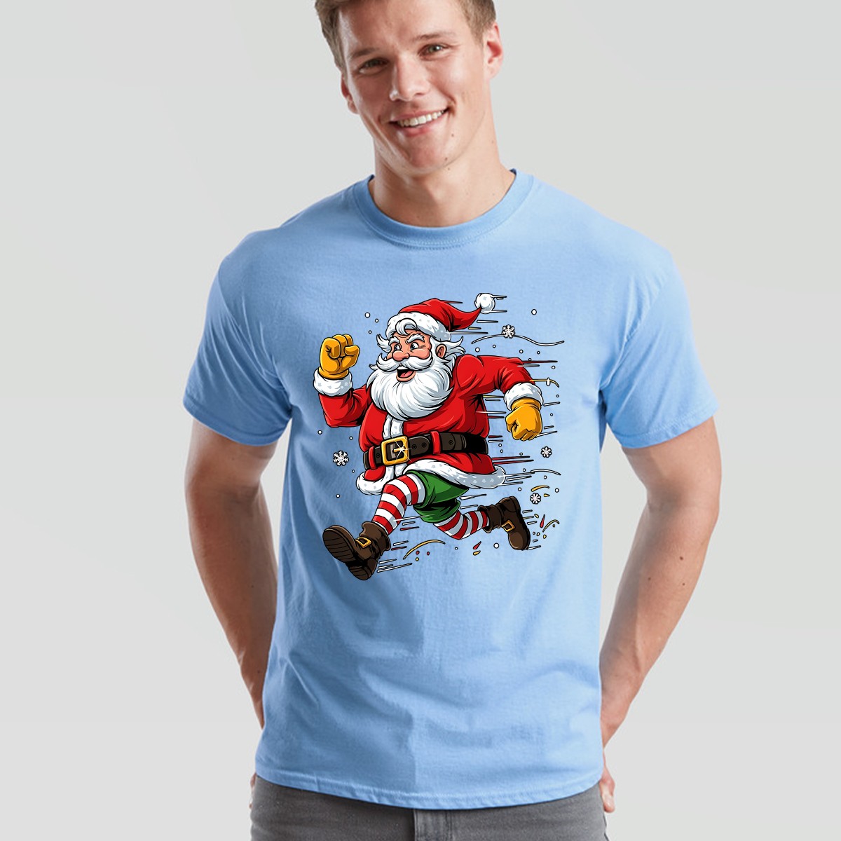 Running Santa Christmas Holiday Mens T-Shirt Womens Graphic Tee Festive Apparel gallery