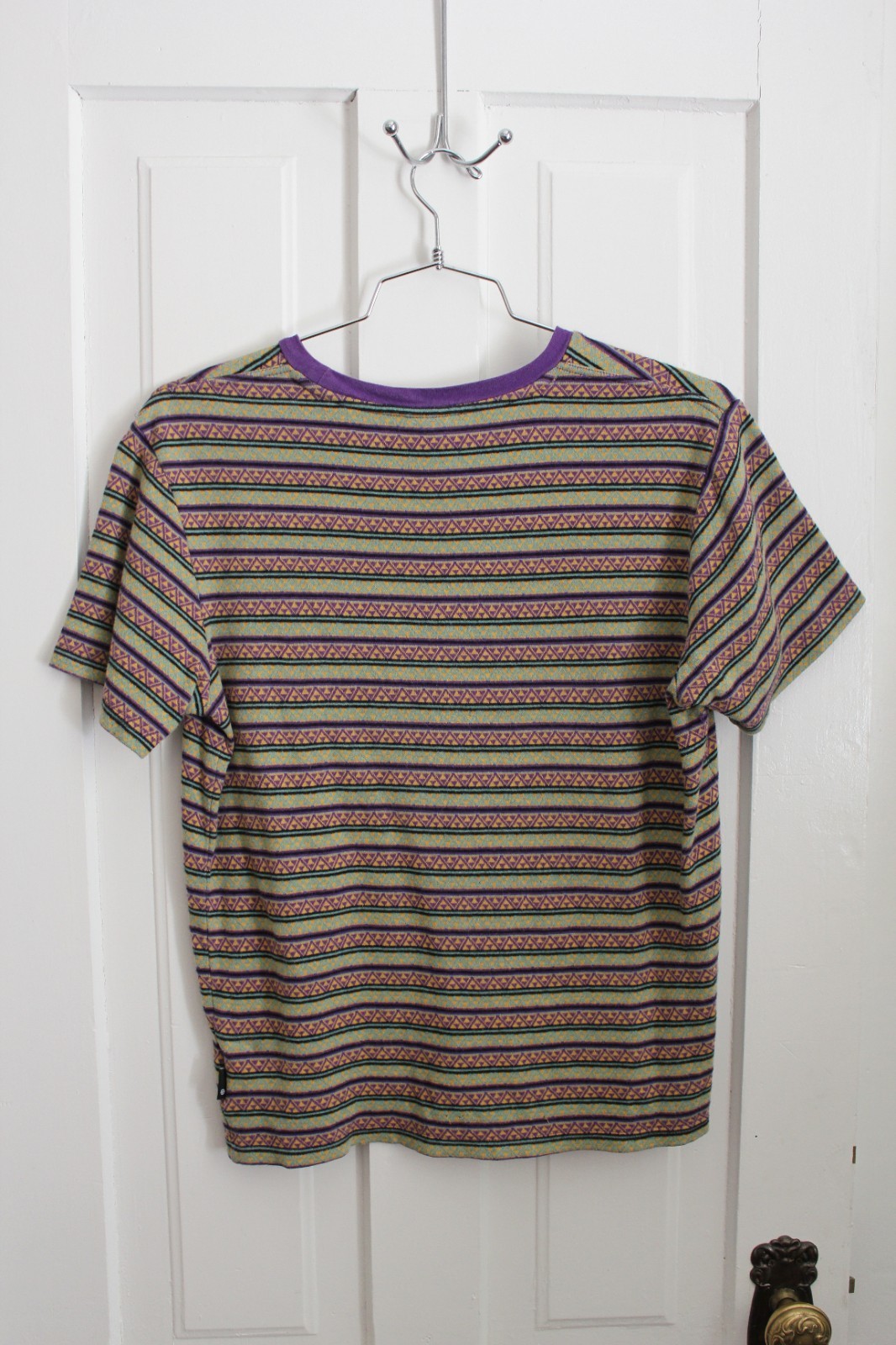 Huf Woven Stripe T-Shirt Mens Crew Neck Pullover Size MEDIUM Geometric Designs gallery