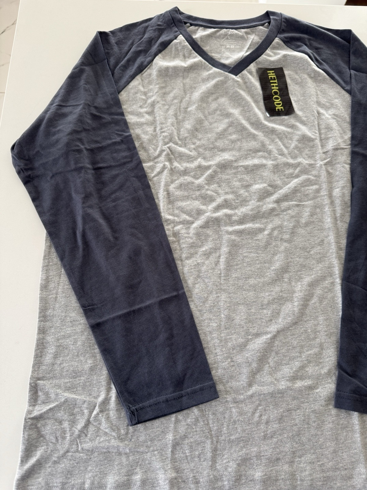 Men's t-shirt Casual Vintage Long Raglan Sleeve V-Neck Running Hiking Baseball L gallery