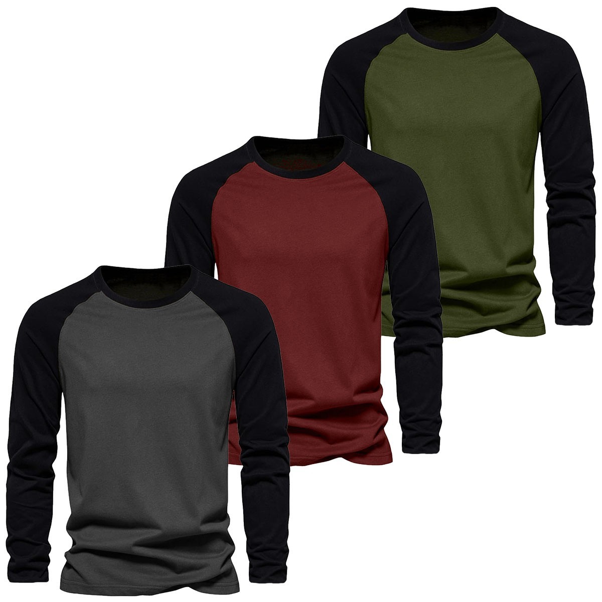 Mens Long Sleeve Raglan T-Shirt Baseball Team Teen Tee Fashion Crew Neck S-2X gallery