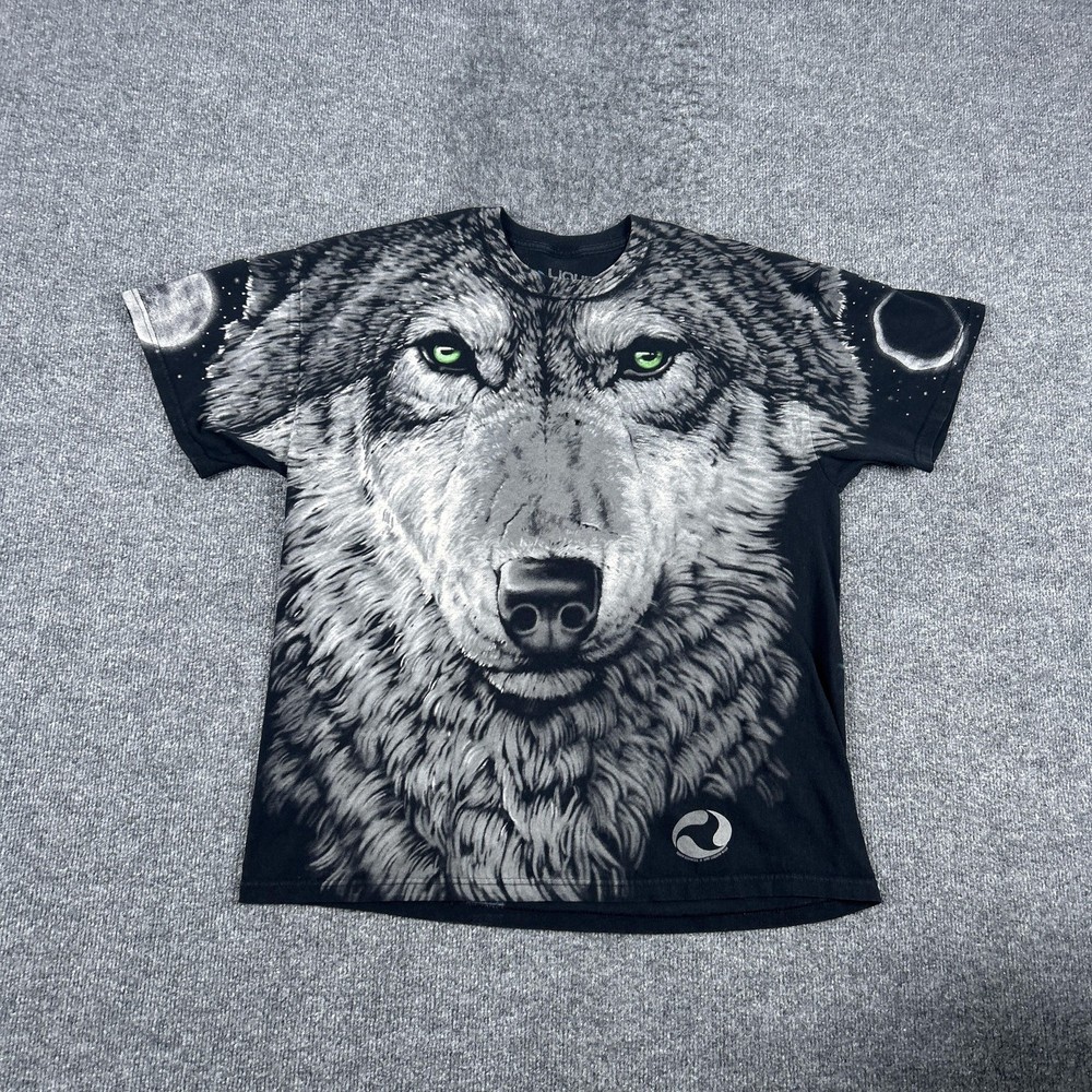 Liquid Blue Shirt Mens Extra Large Black Wolf Moon Double Sided Graphic Tee