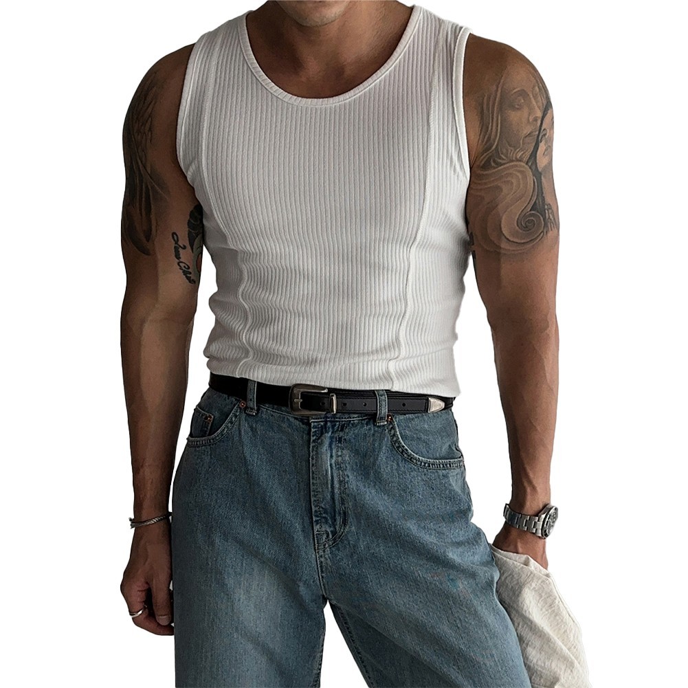 Male Top Mens Vest Casual Fitness Minimalist Regular Ribbed Sleeveless gallery