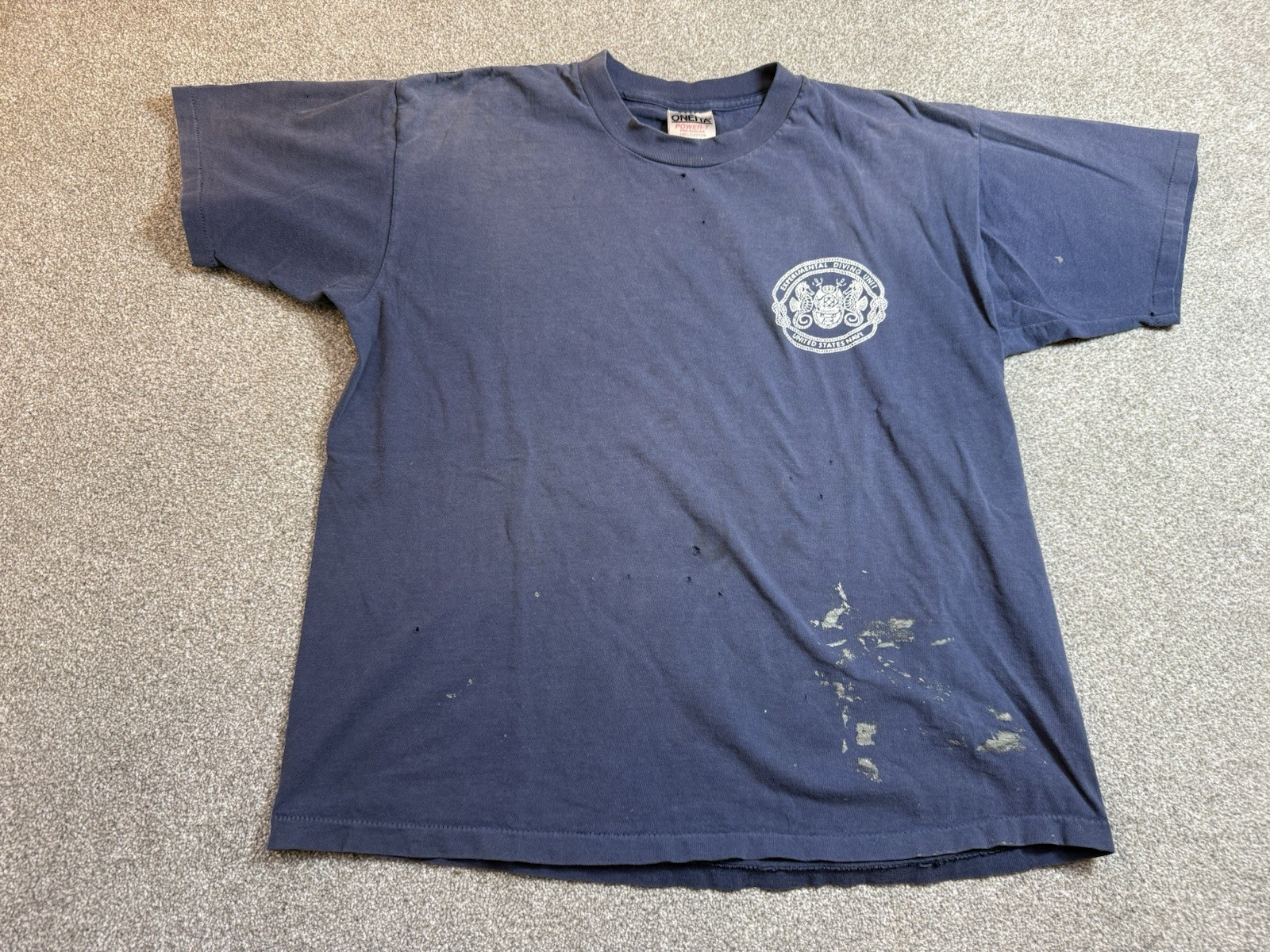 Vintage Blue Naval Experimental Diving Unit Shirt L Navy Diving USN 1980/90s SEE gallery
