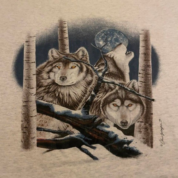 VTG 1994 howling wolves and moon animal nature wildlife wolf tshirt XL USA gray gallery