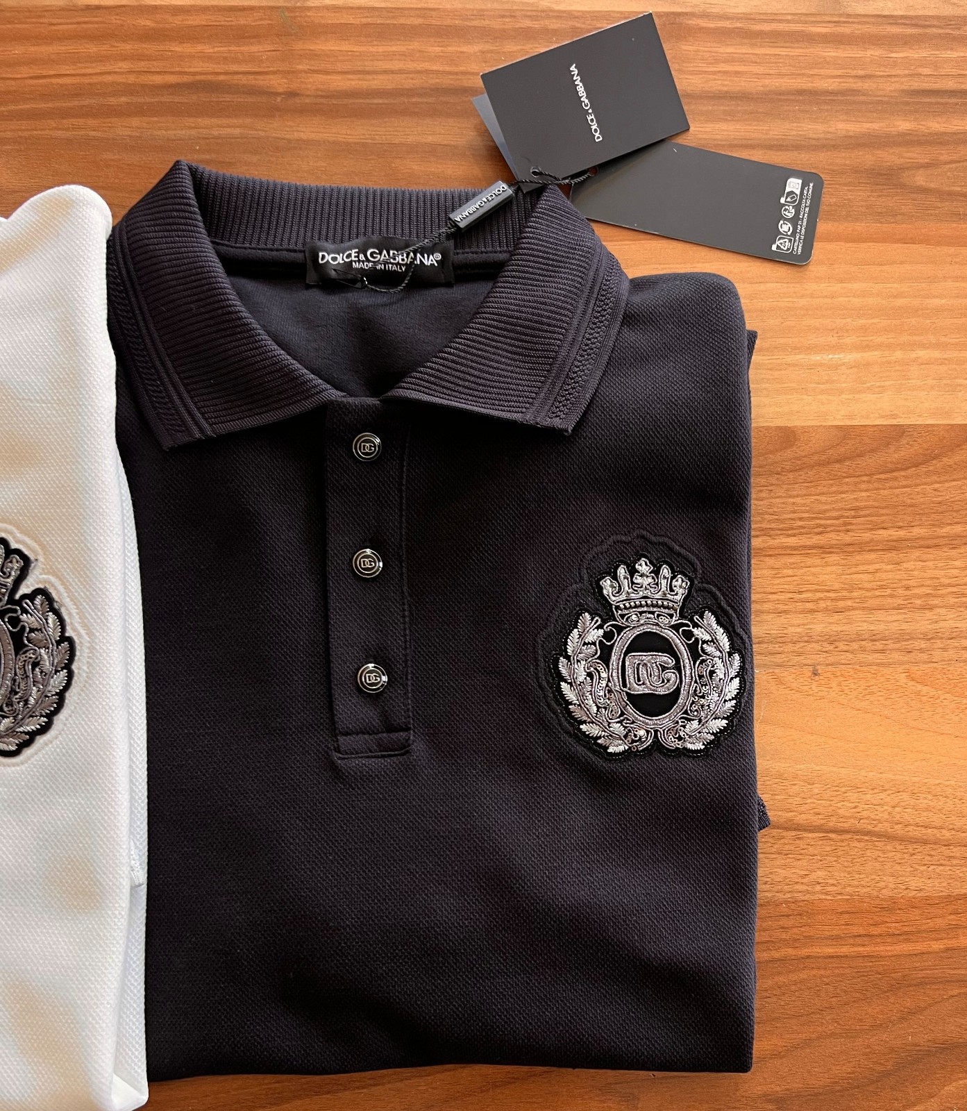 Dolce&Gabbana Men T shirt Pique Cotton Polo Neck Silver Embroidery T-shirt gallery