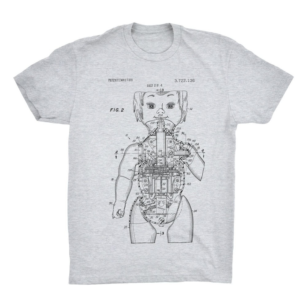 Mechanical Doll Patent Art Tee. Classic Toy Tee Shirt. Black, White or Gray NEW