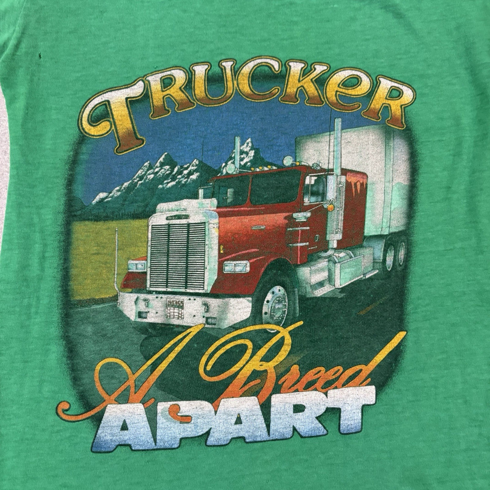 Vintage 80s Paper Thin Trucker T Shirt Green Sz M Rig USA Trucking Tee gallery