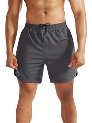 NELEUS Men’s 2 in 1 Running Shorts with Large, 6070 Black/Grey,2 Pack
