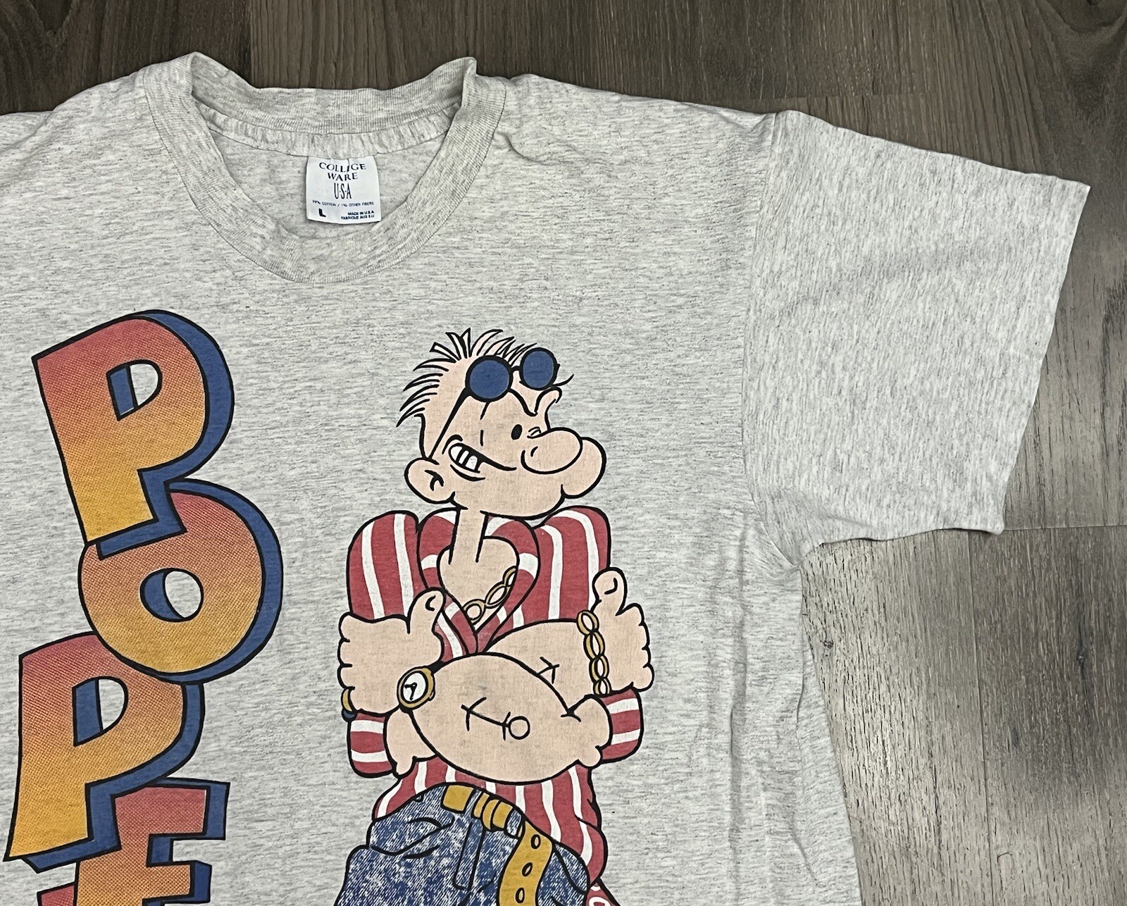 Vtg Popeye T-Shirt Size Large Gray Single Stitch Collegeware 1994 Graphic Tee gallery