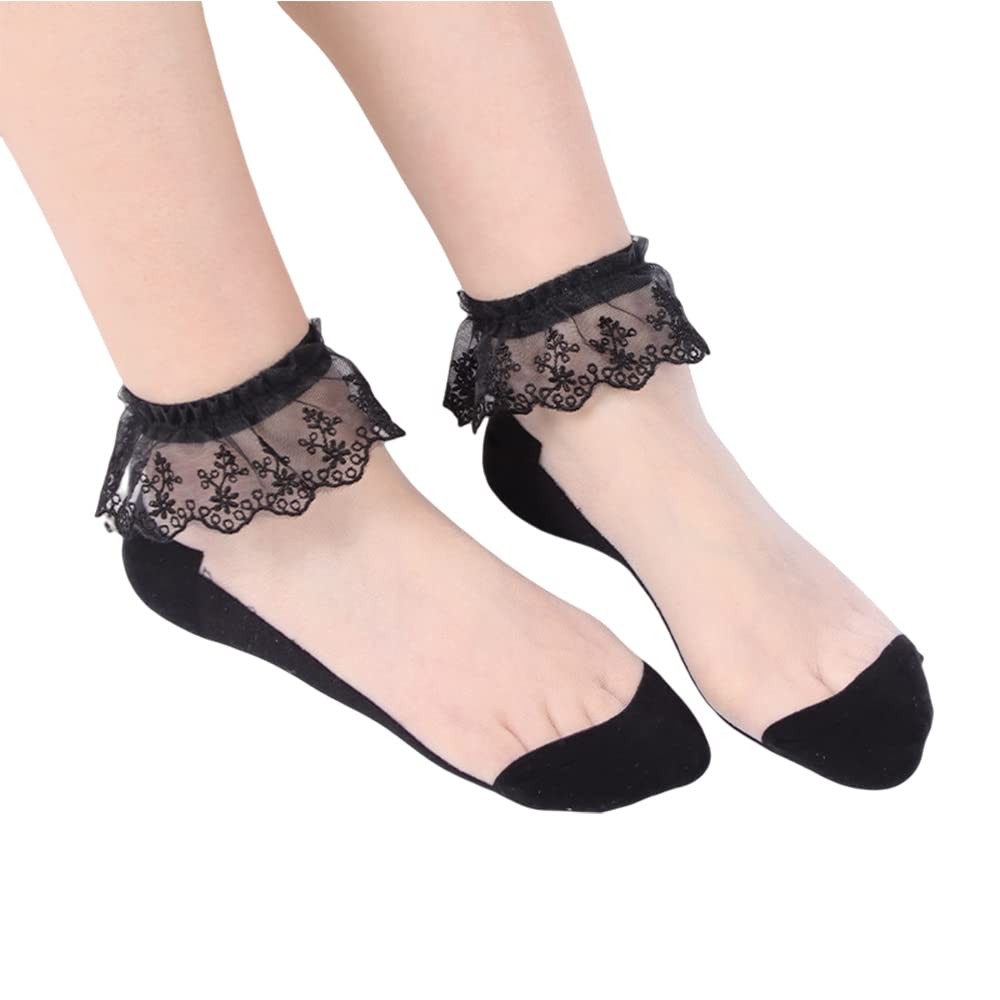 Womens Cute Lace Ruffle Socks Kawaii White Frilly Socks for Girls Ultra Thin ... gallery