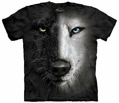 The Mountain T-Shirt Black & White Wolf Face Canine Tie Dye Shirt Tee Animals