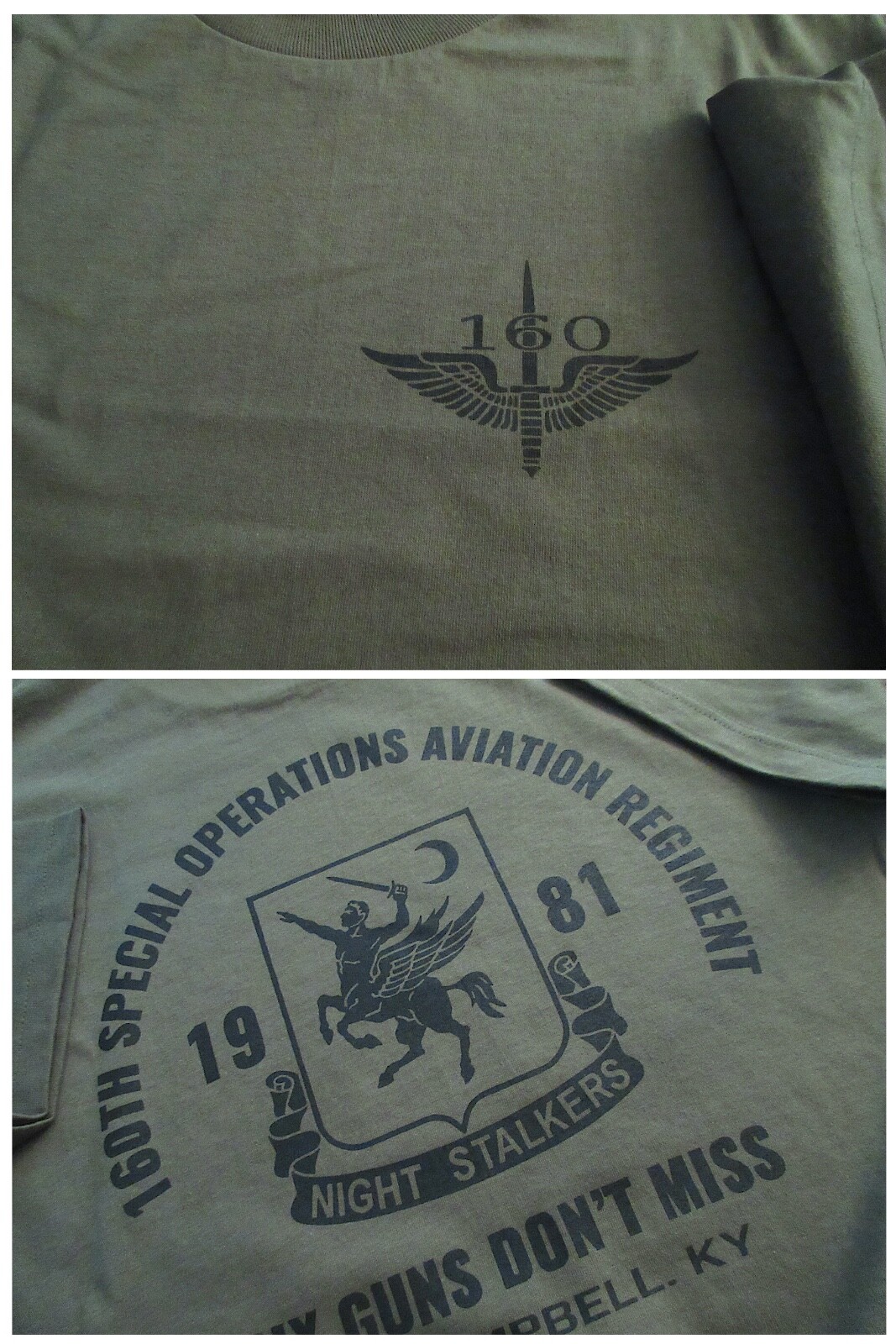 160th NIGHT STALKERS SOAR Six Guns Don't Miss T-Shirt LARGE Military Ultra C 6oz gallery