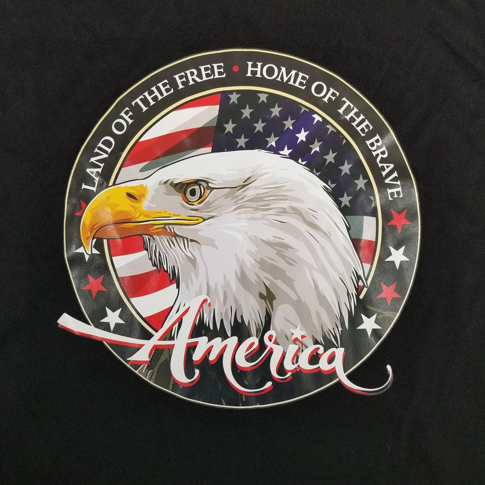 Men's Black Land of the Free Home of the Brave T-Shirt Size L Bald Eagle America gallery