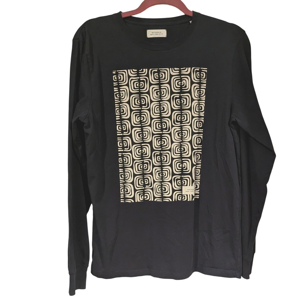 Saturdays New York City Long Sleeve Tee M Navy Blue Geometric Graphic Streetwear
