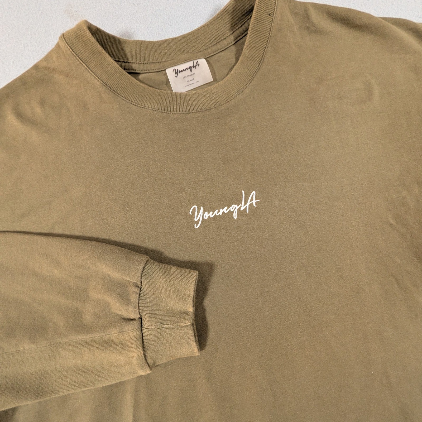 YoungLA Long Sleeve T-Shirt Mens Medium Olive Green Relaxed Fit