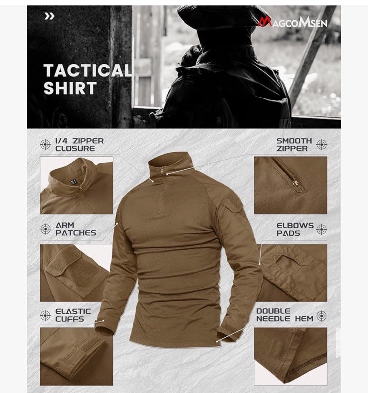 MAGCOMSEN Men's Tactical Military Shirts 1/4 Zip Long Sleeve Shirt Pockets 2XL gallery