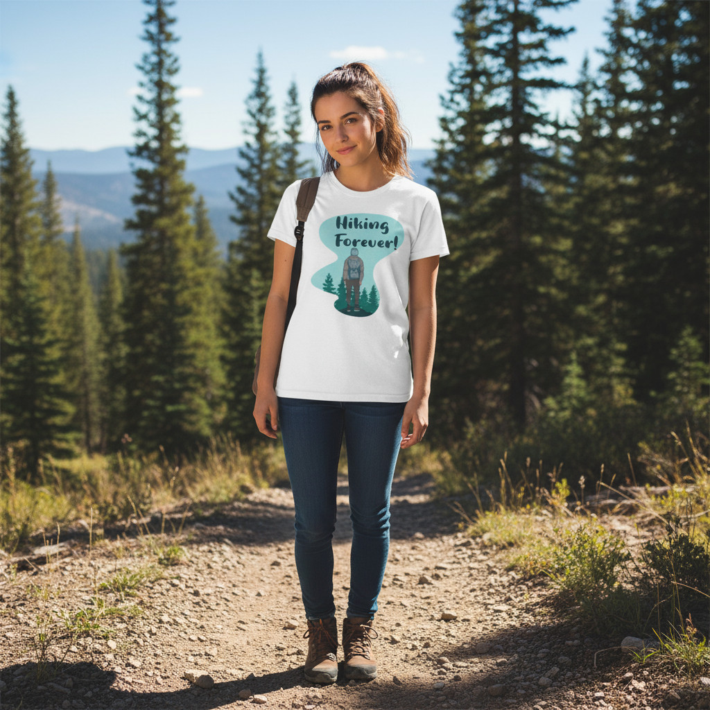 Unisex Hiking Forever Graphic T Shirt With Backpacker And Forest Scene Artwork F gallery