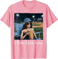 I Live Here Now Funny Ballfield Baseball Girl Softball Meme T-Shirt