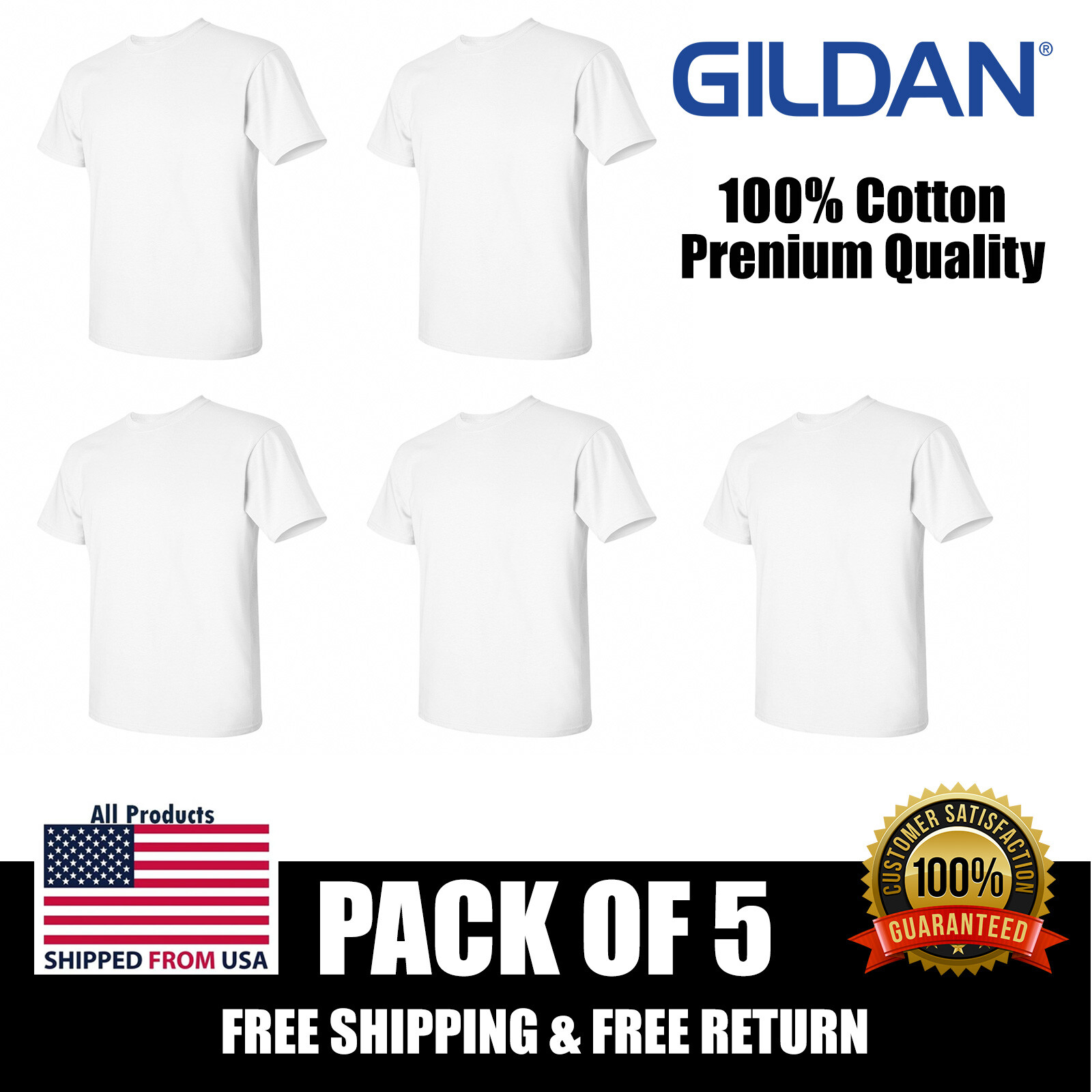 PACK OF 5 Gildan G500 Mens White T-Shirt Heavy Cotton™ 5.3 oz. 100% T Shirt gallery