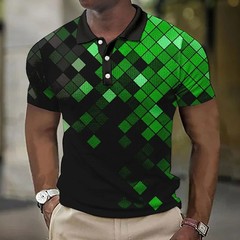 Color Geometry Pattern Polo Shirt For Men Grid Splicing 3D Print Tees Summer Ca