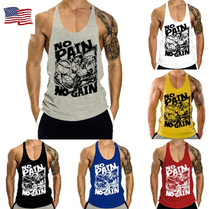 Gym singlets fitness- Men's Tank Top for Workout - Stringer No Pain No Gain gallery