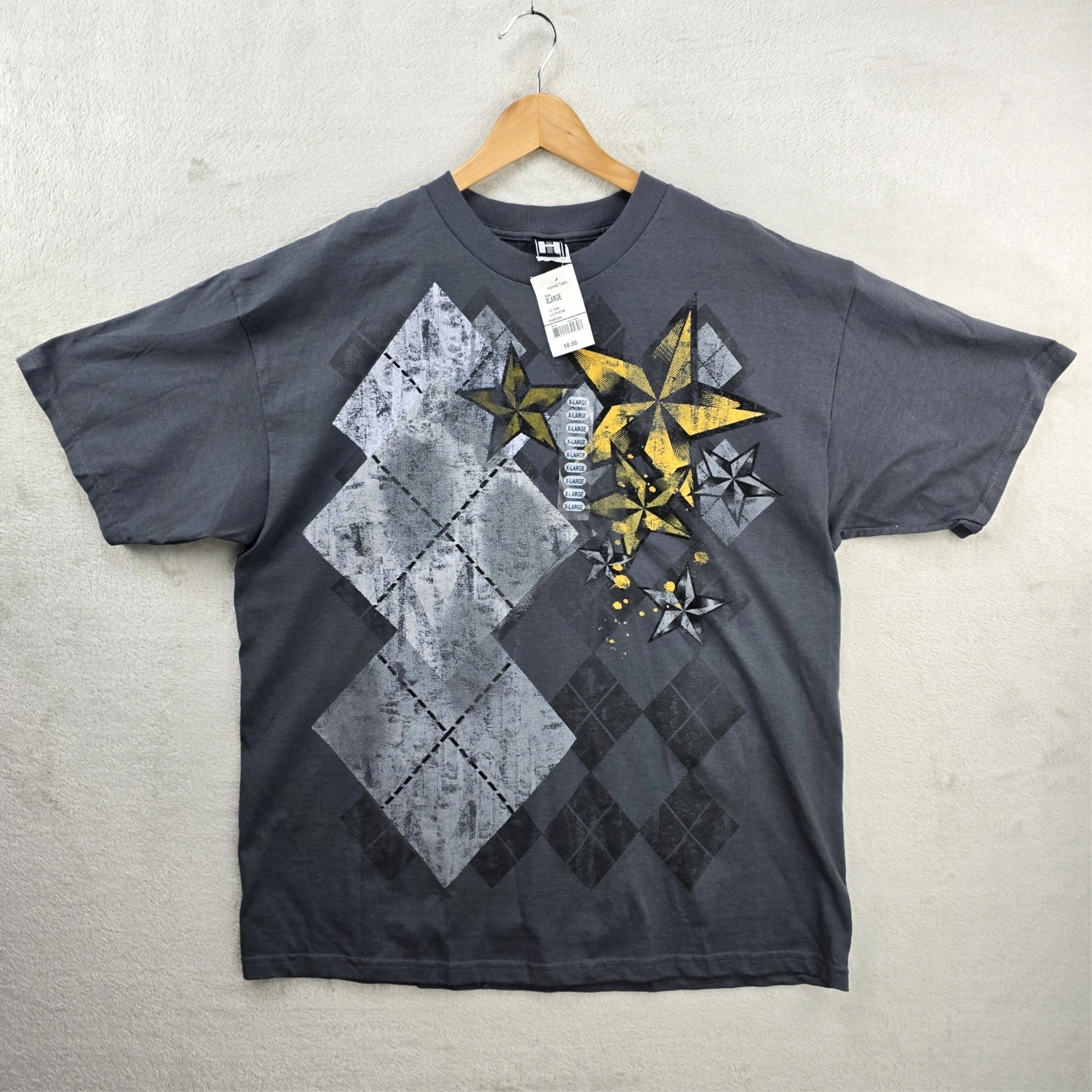Vtg Y2K Hybrid Tee Shirt XL Stars Argyle Pinkman Grunge Goth Punk Skater MMA