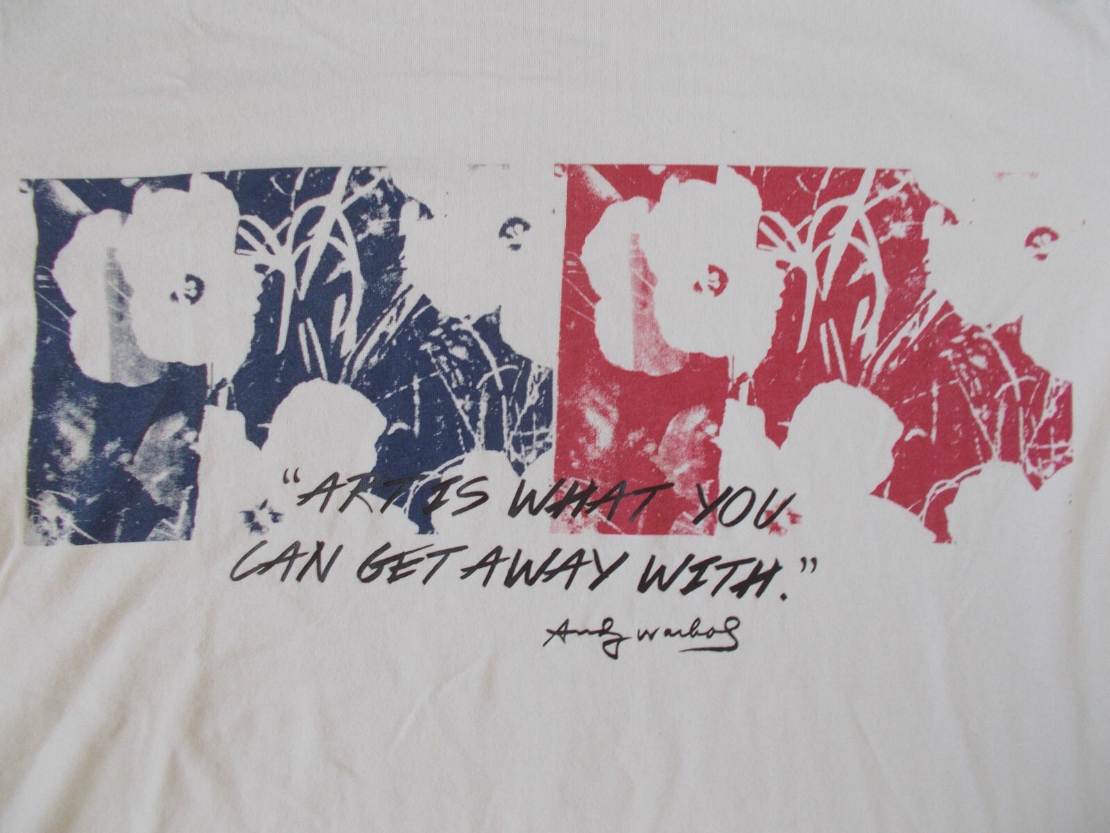 ANDY WARHOL Original adult "FLOWER IMAGE" WITH QUOTE Used t shirt XL BY SPRZ NY gallery