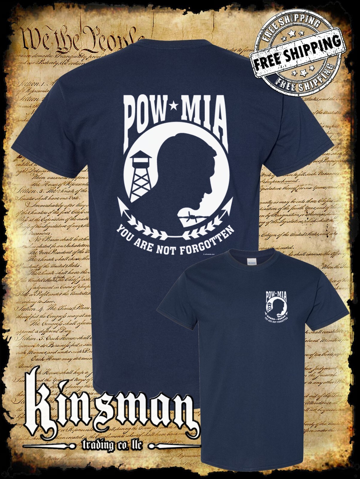 POW - MIA 2-Sided T-Shirt / USA Veteran Marine Army Navy Military gallery