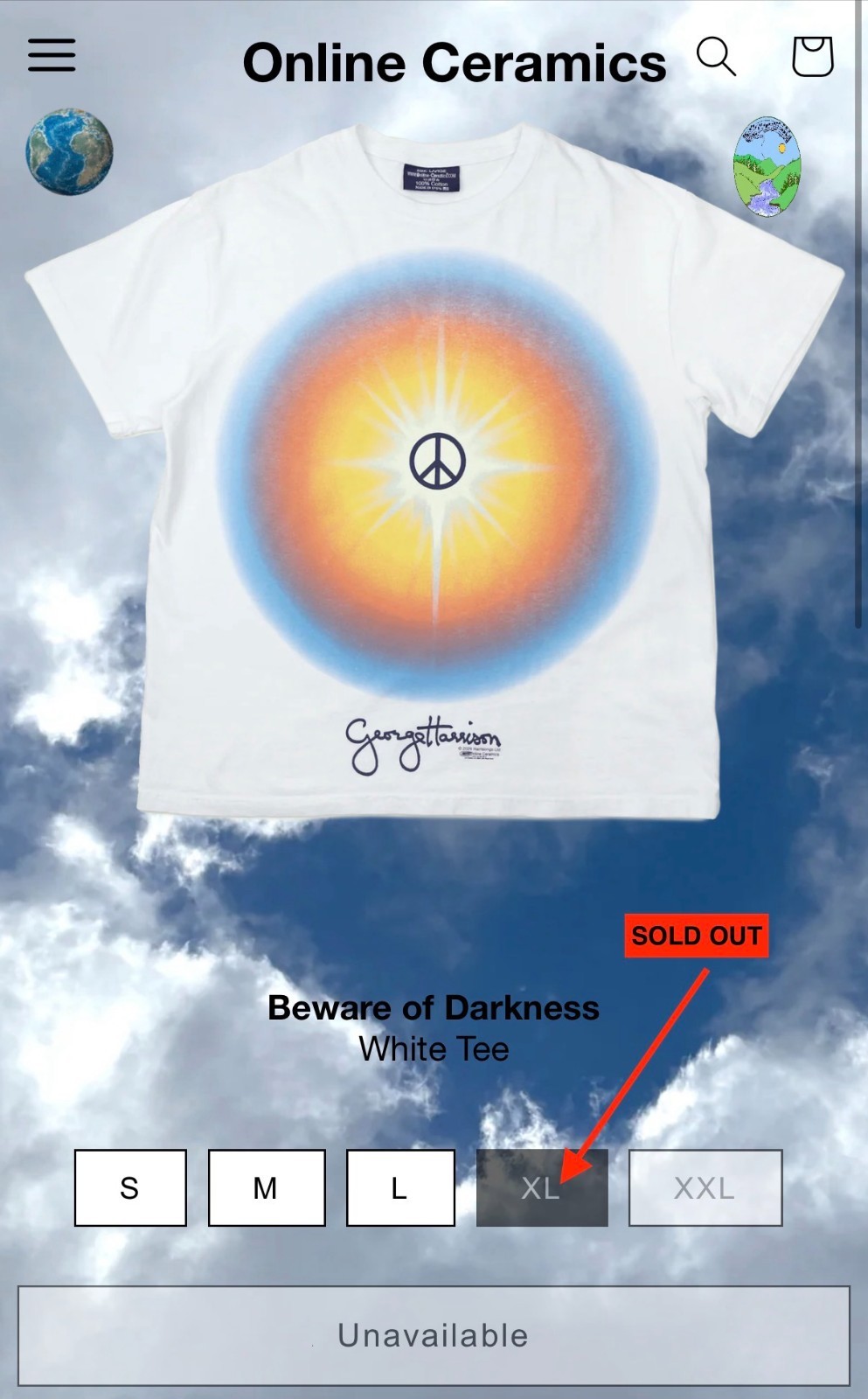 BRAND NEW Online Ceramics GEORGE HARRISON Beware of Darkness White Tee XL gallery