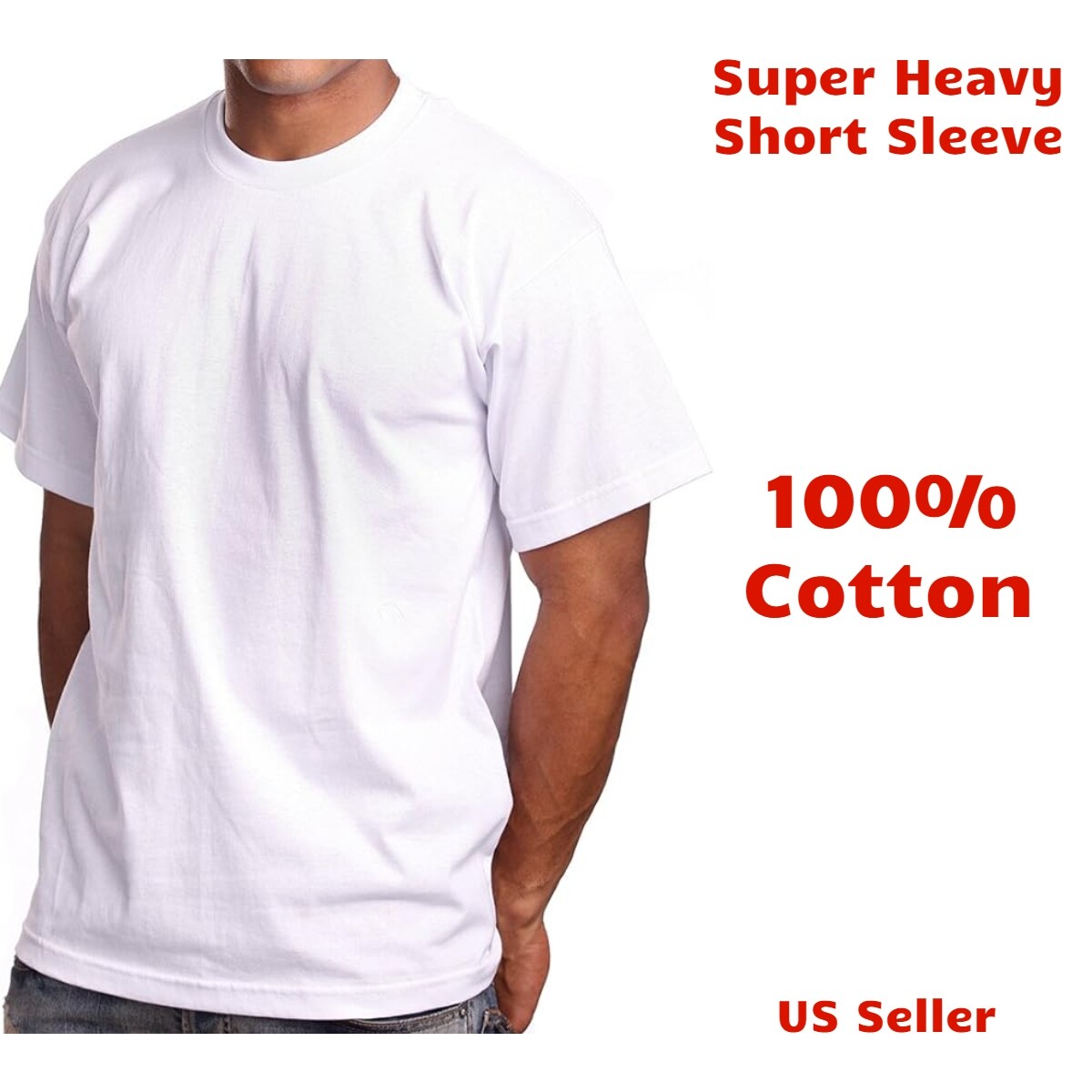 WHITE Pro5 Heavy Duty Crew Neck Men's T Shirt Short Sleeve 100% Cotton M-XXL gallery