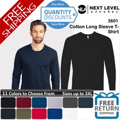 🔥 Next Level Men Cotton Long Sleeve Ring-spun Cotton T-shirt Up To 3XL 3601