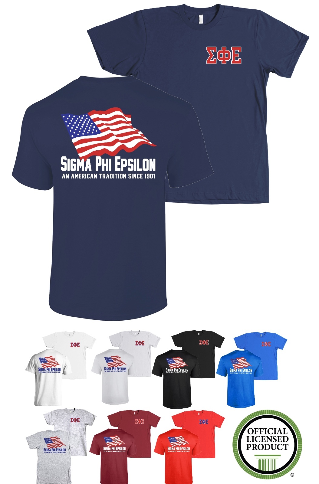 Sigma Phi Epsilon Fraternity Bella+Canvas American Flag USA SigEp Shirt gallery