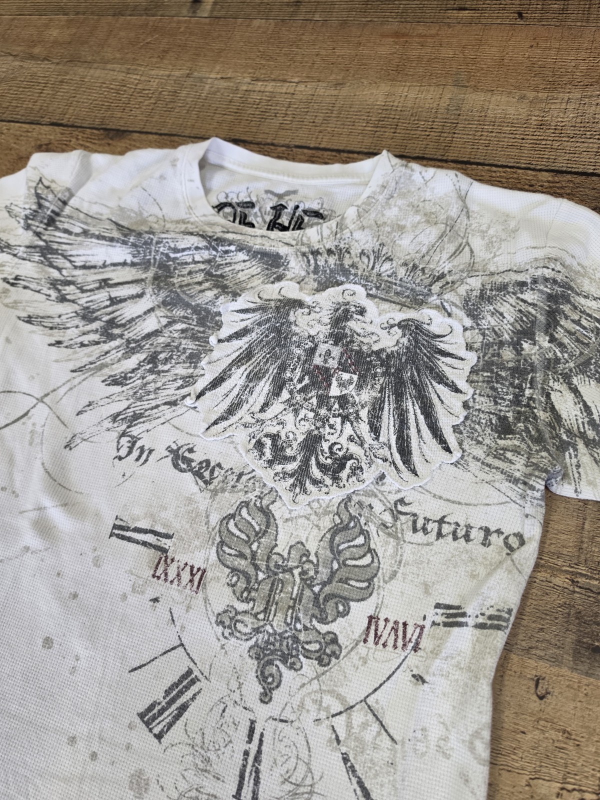 Vtg Y2k White Thermal Longsleeve Sz L Minor Flaws Embroidered Double Sided gallery
