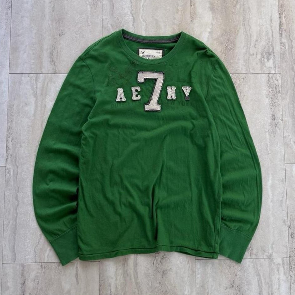 American Eagle Outfitters 2000’s Y2K VTG Green Long Sleeve Graphic Logo Tee L/G gallery