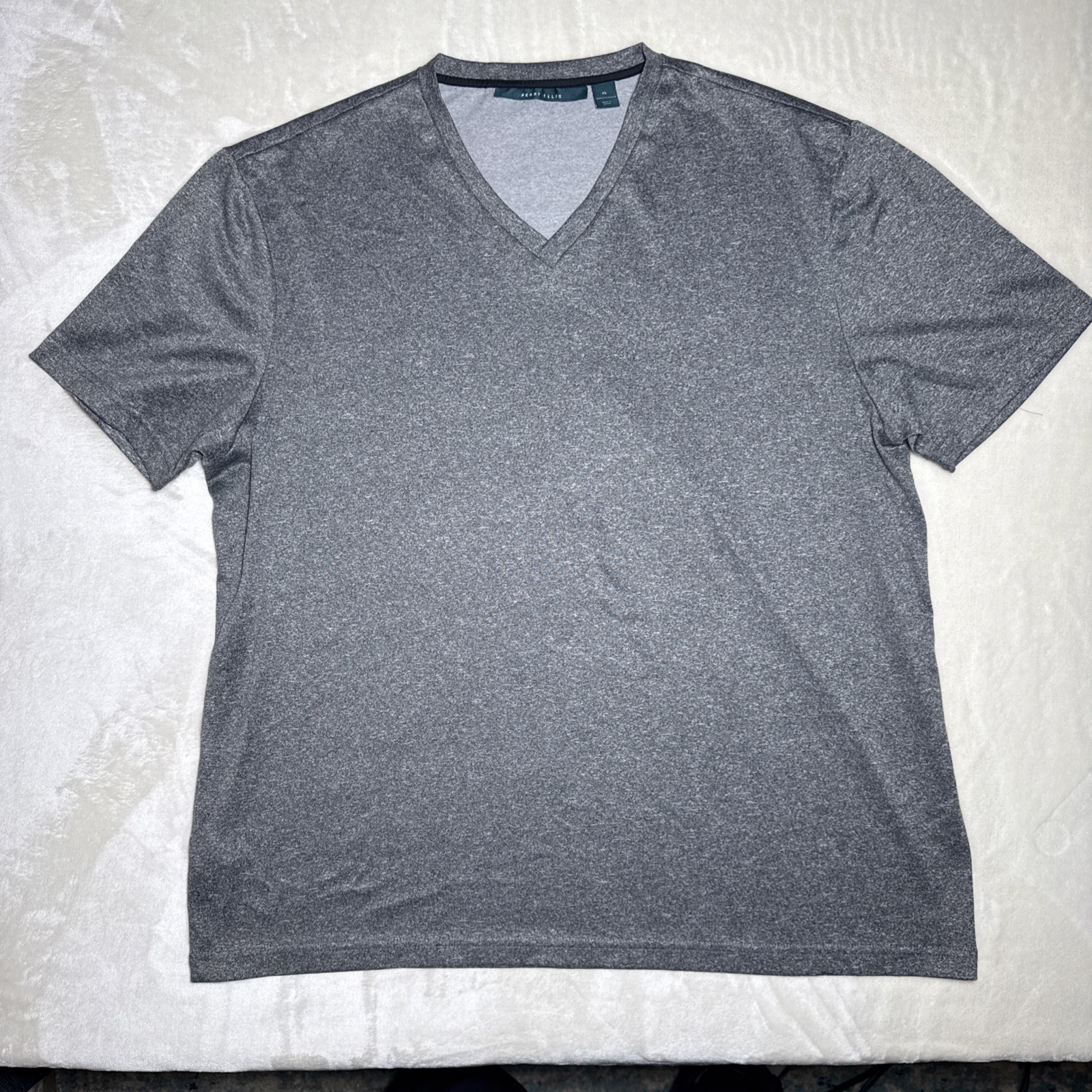Perry Ellis Shirt Mens XL Gray Short Sleeve V Neck