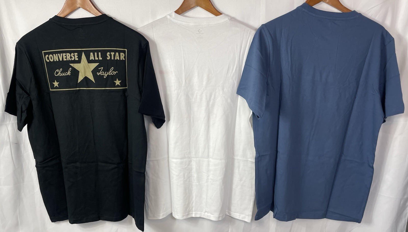 Converse Men's Lot of 3 Logo Crew Tees in Black, White & Blue Pick Your Size NWT gallery
