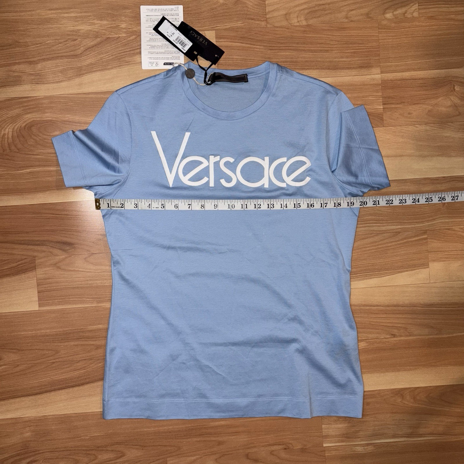 VERSACE NWT 90’s Tribute Runway Blue Logo Tee Shirt Small Collectible Designer gallery