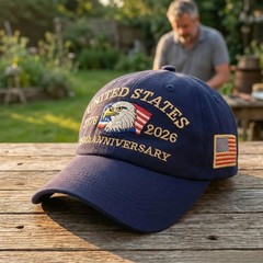 250th Anniversary USA Hat, Adjustable Embroidered Patriotic Retro Washed Base…